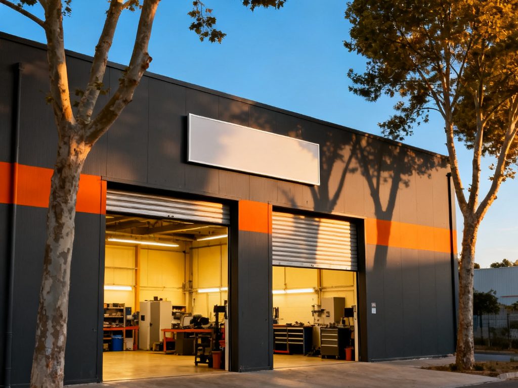 La façade de l'atelier, portes ouvertes